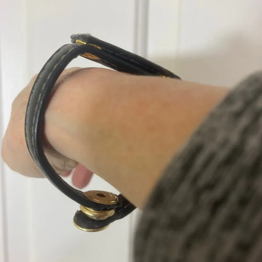 Upcycled leather logo bracelet, gold tone Fendi logo hardware purse strap